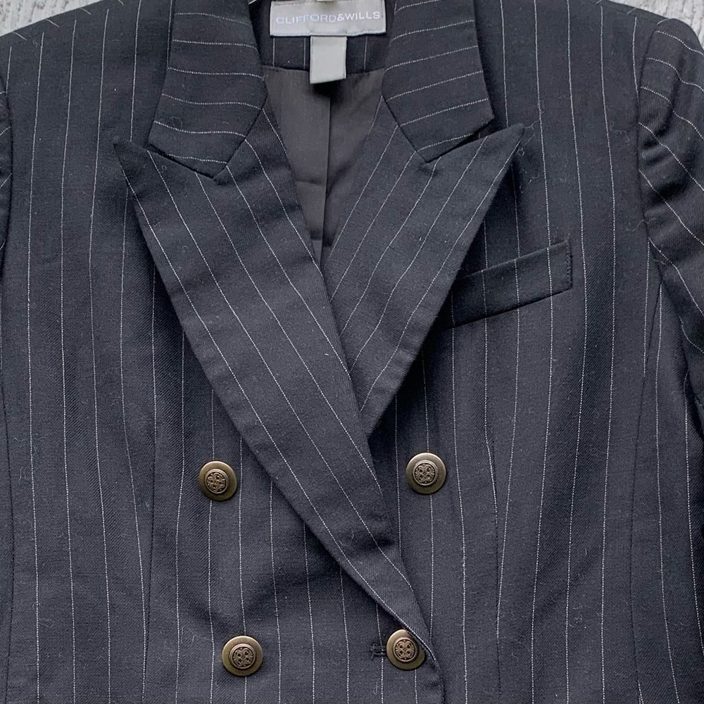 Black pinstripe blazer wool Double breasted jacket vintage menswear oversized